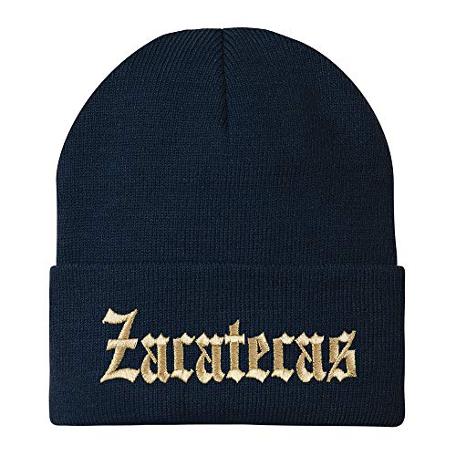 Trendy Apparel Shop Old English Zacatecas Gold Embroidered Acrylic Knit Beanie Cap
