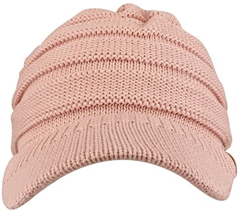 Trendy Apparel Shop Women's Lightweight Ribbed Knit Brim Ponytail Visor Beanie Cap