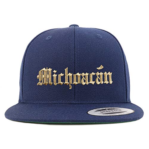 Trendy Apparel Shop Old English Michoacan Gold Embroidered Flatbill Snapback Baseball Cap