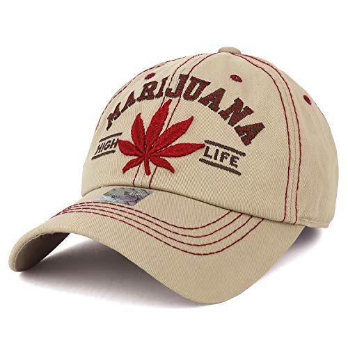 Trendy Apparel Shop Marijuana High Life Leaf Embroidered Unstructured Ball Cap