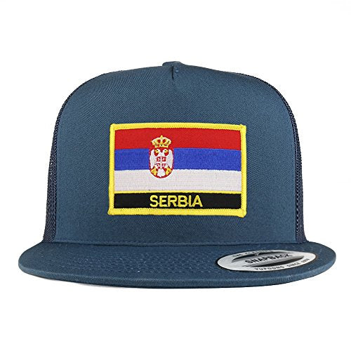 Trendy Apparel Shop Serbia Flag 5 Panel Flatbill Trucker Mesh Snapback Cap