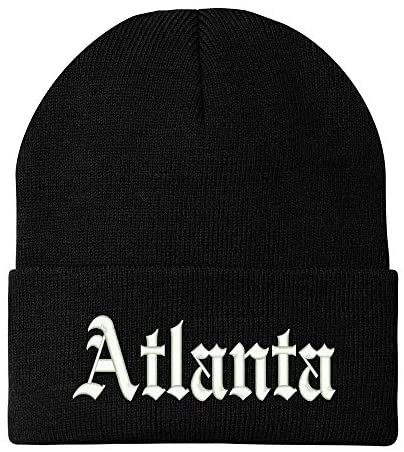 Trendy Apparel Shop Old English Font Atlanta City Embroidered Winter Long Cuff Beanie