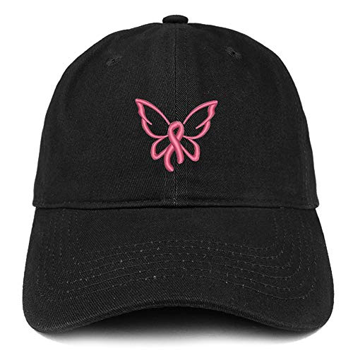 Trendy Apparel Shop Breast Cancer Butterfly Embroidered Soft Brushed Cotton Cap