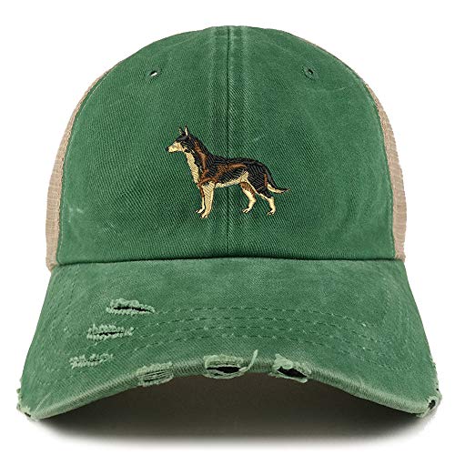 Trendy Apparel Shop Dark German Shepherd Dog Embroidered Frayed Bill Trucker Mesh Back Cap