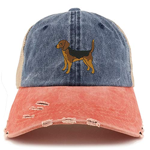 Trendy Apparel Shop Beagle Dog Embroidered Frayed Bill Trucker Mesh Back Cap
