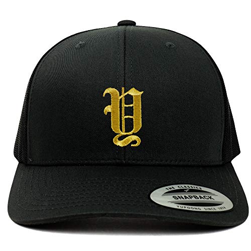 Trendy Apparel Shop Old English Gold Y Embroidered Retro Trucker Mesh Baseball Cap