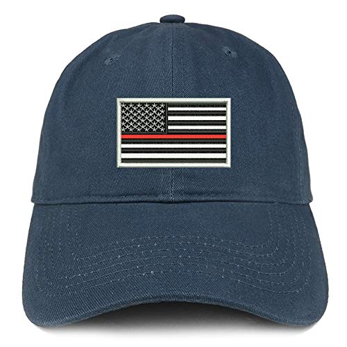 Trendy Apparel Shop US American Flag Thin Red Embroidered Soft Cotton Cap