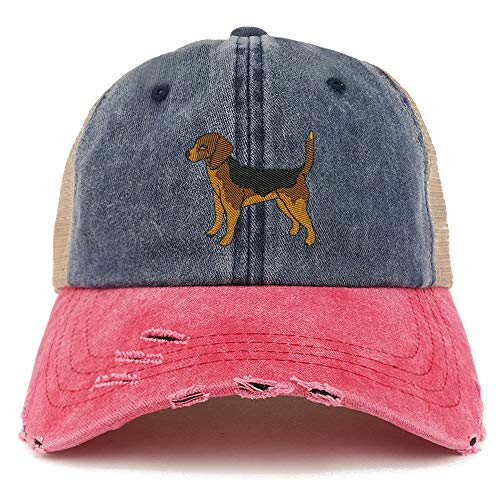 Trendy Apparel Shop Beagle Dog Embroidered Frayed Bill Trucker Mesh Back Cap