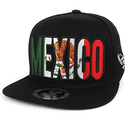 Trendy Apparel Shop Mexico Flag Outline Text Embroidered Flatbill Snapback Cap