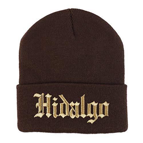Trendy Apparel Shop Old English Hidalgo Gold Embroidered Acrylic Knit Beanie Cap