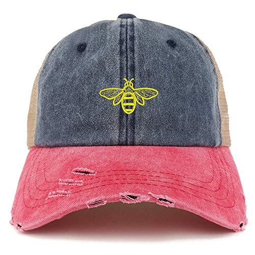 Trendy Apparel Shop Bee Embroidered Pigment Dyed Mesh Back Frayed Bill Cap