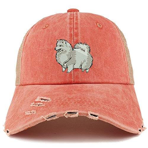 Trendy Apparel Shop Spitz Dog Embroidered Frayed Bill Trucker Mesh Back Cap