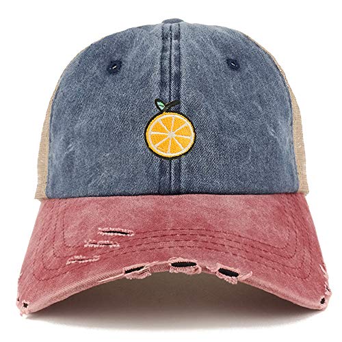 Trendy Apparel Shop Orange Patch Pigment Dyed Mesh Back Frayed Bill Trucker Cap