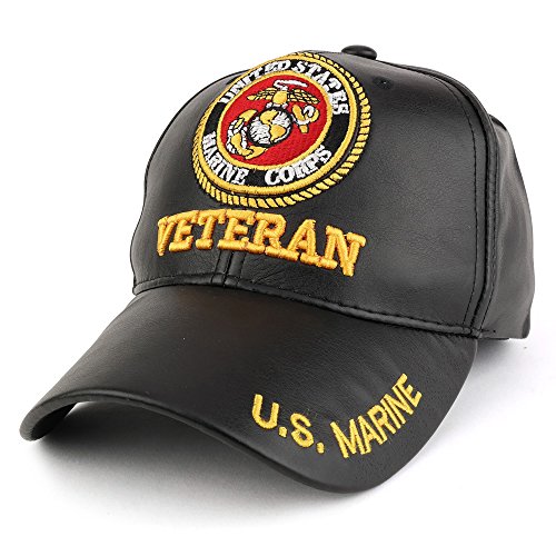 Trendy Apparel Shop U.S. Military Veteran Seal 3D Embroidered PU Leather Adjustable Baseball Cap