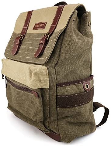 Trendy Apparel Shop Two-Tone Canvas Back Pack with Padded Shoulder Straps - Olive/Khaki