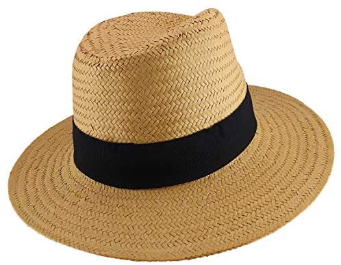 Trendy Apparel Shop Men's Toyo Braid Wide Band Large Brim Fedora Hat