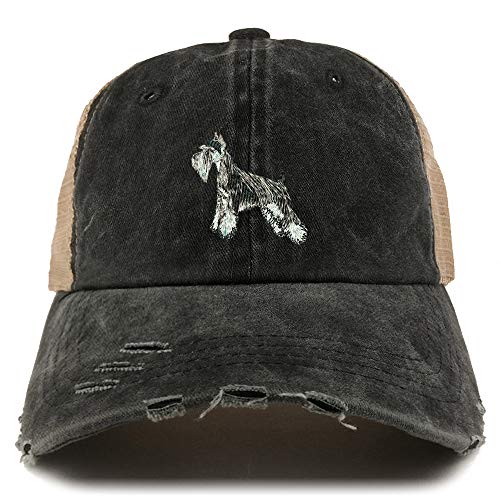Trendy Apparel Shop Miniature Schnauzer Dog Embroidered Frayed Bill Trucker Mesh Back Cap