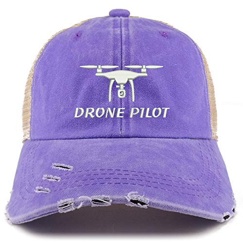 Trendy Apparel Shop Drone Pilot Embroidered Frayed Bill Trucker Mesh Back Cap