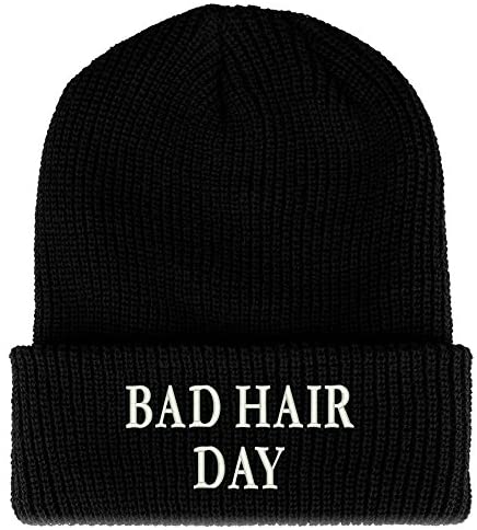 Trendy Apparel Shop Bad Hair Day Embroidered Ribbed Cuffed Knit Beanie