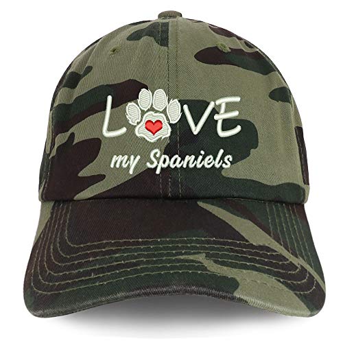 Trendy Apparel Shop I Love My Spaniels Embroidered Soft Crown 100% Brushed Cotton Cap