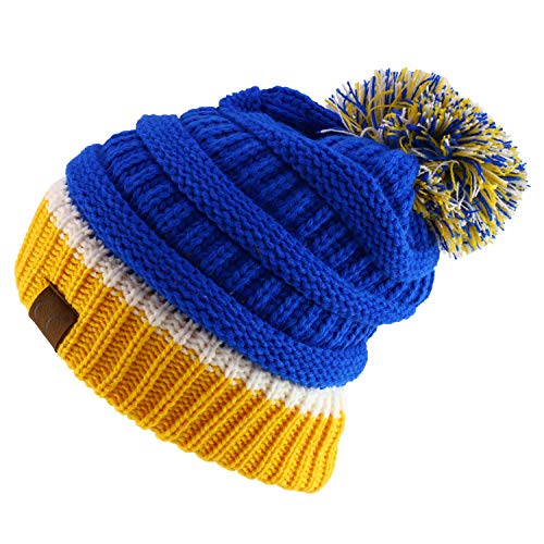 Trendy Apparel Shop Team Color Ribbed Knit Pom Pom Winter Beanie Hat