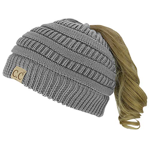 Trendy Apparel Shop Women's Lightweight Ribbed Knit 365 Stretchable Ponytail Beanie Cap