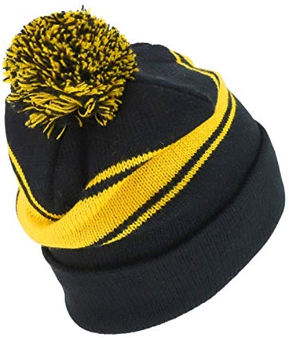 Trendy Apparel Shop Two Tone Pom Striped Winter Cuff Long Beanie Hat