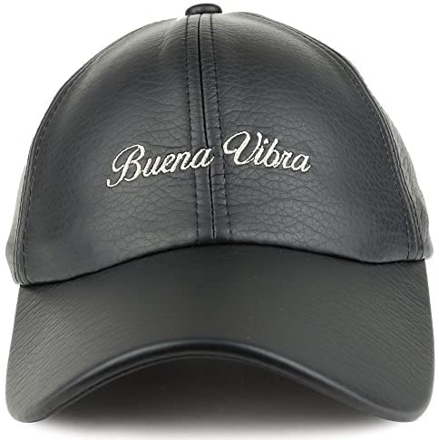 Trendy Apparel Shop PU Leather Buena Vibra Embroidered Unstructured Soft Baseball Cap - Black