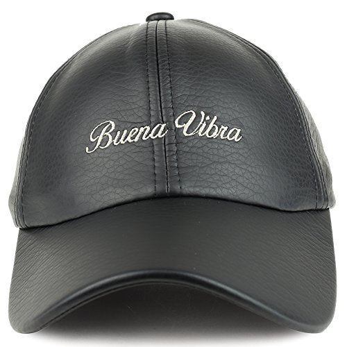 Trendy Apparel Shop PU Leather Buena Vibra Embroidered Unstructured Soft Baseball Cap - Black
