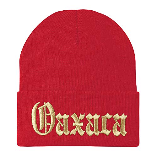Trendy Apparel Shop Old English Oaxaca Gold Embroidered Acrylic Knit Beanie Cap