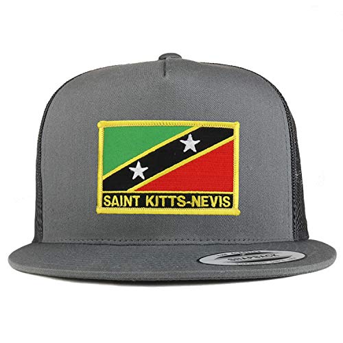 Trendy Apparel Shop Flexfit XXL Saint Kitts-Nevis Flag 5 Panel Flatbill Trucker Mesh Cap