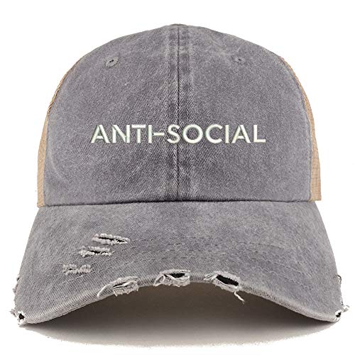 Trendy Apparel Shop Anti Social Washed Front Mesh Back Frayed Bill Cap
