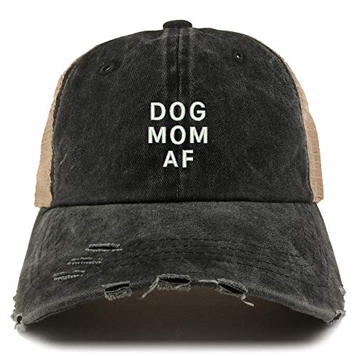 Trendy Apparel Shop Dog Mom AF Washed Front Mesh Back Frayed Bill Trucker Cap