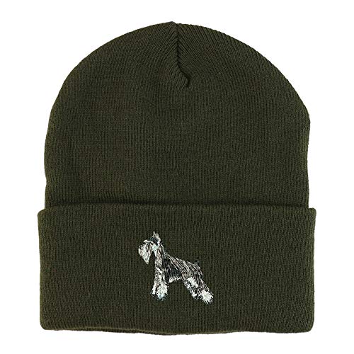 Trendy Apparel Shop Miniature Schnauzer Dog Embroidered Winter Long Cuff Beanie