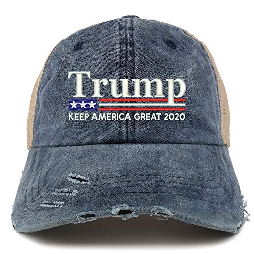 Trendy Apparel Shop Trump Keep America Great 2020 Flag Frayed Bill Trucker Cap