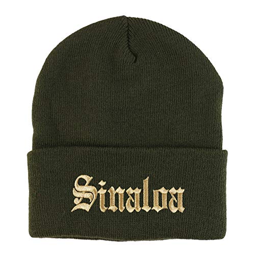 Trendy Apparel Shop Old English Sinaloa Gold Embroidered Acrylic Knit Beanie Cap