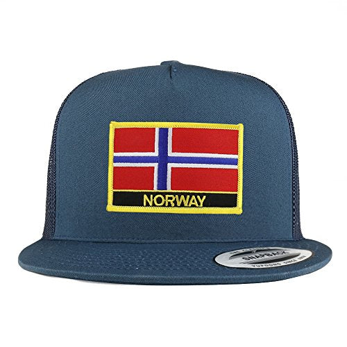 Trendy Apparel Shop Norway Flag 5 Panel Flatbill Trucker Mesh Snapback Cap