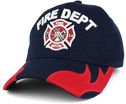 Trendy Apparel Shop Fire FD 3D Embroidery Fire and Rescue Baseball Cap with Flame Bill - Navy