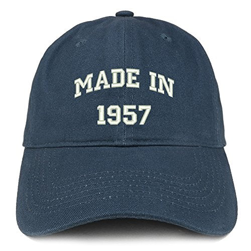 Trendy Apparel Shop Made in 1957 Text Embroidered 64th Birthday Brushed Cotton Cap