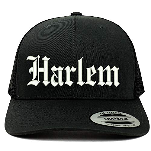 Trendy Apparel Shop Old English Font Harlem City Embroidered 6 Panel Mesh Cap