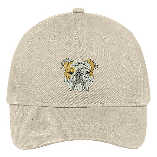 Trendy Apparel Shop English Bulldog Head Embroidered Low Profile Soft Cotton Brushed Cap