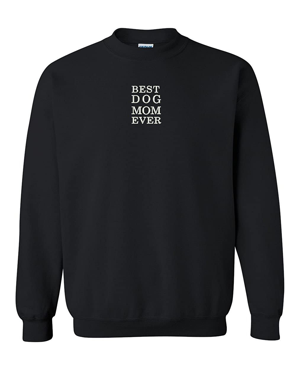 Trendy Apparel Shop Best Dog Mom Ever Embroidered Crewneck Sweatshirt - Black - XL