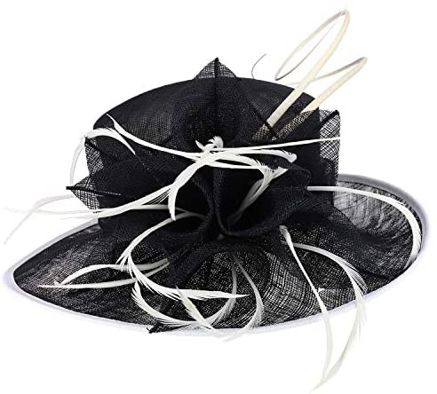 Trendy Apparel Shop Women's Feather Quill Decorated Flower Wide Brim Sinamay Hat
