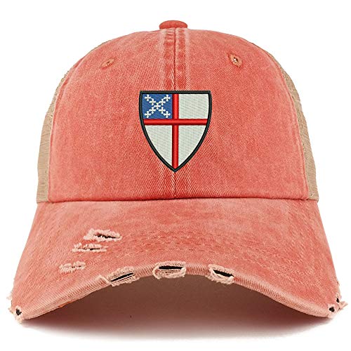 Trendy Apparel Shop Episcopal Shield Pigment Dyed Mesh Back Frayed Bill Cap
