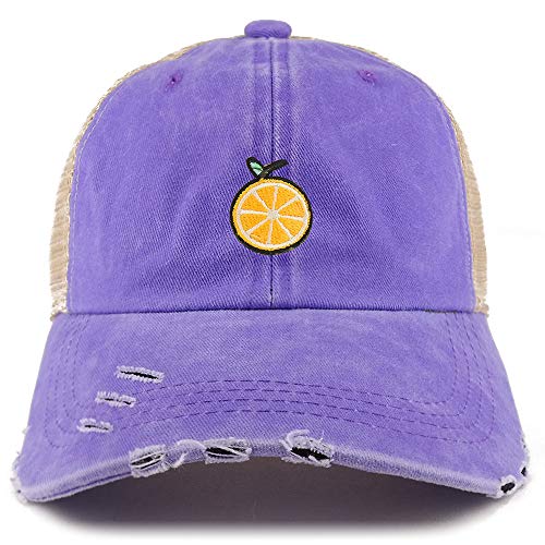 Trendy Apparel Shop Orange Patch Pigment Dyed Mesh Back Frayed Bill Trucker Cap