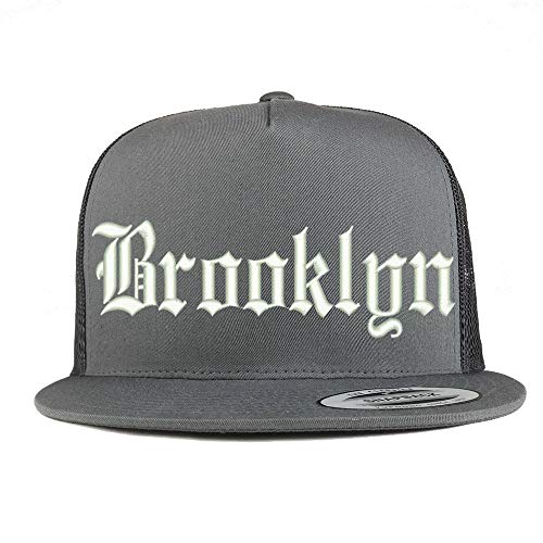 Trendy Apparel Shop Old English Font Brooklyn City Embroidered 5 Panel Mesh Cap