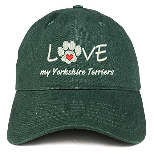 Trendy Apparel Shop I Love My Yorkshire Terriers Embroidered Soft Crown 100% Brushed Cotton Cap