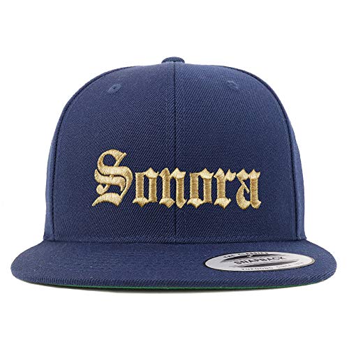 Trendy Apparel Shop Old English Sonora Gold Embroidered Flatbill Snapback Baseball Cap
