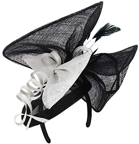 Trendy Apparel Shop Curly Meshed Ribbon Bow Decorated Sinamay Fascinator