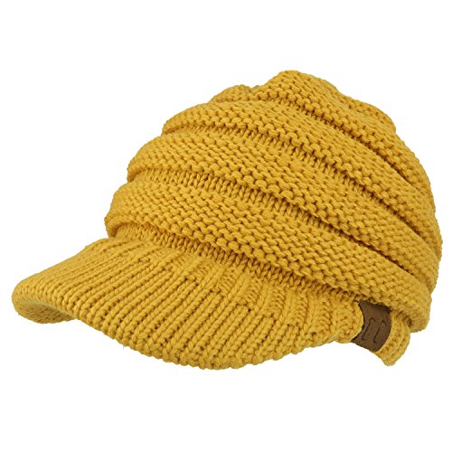 Trendy Apparel Shop Women's Ribbed Knit Winter Ponytail Visor Beanie Cap